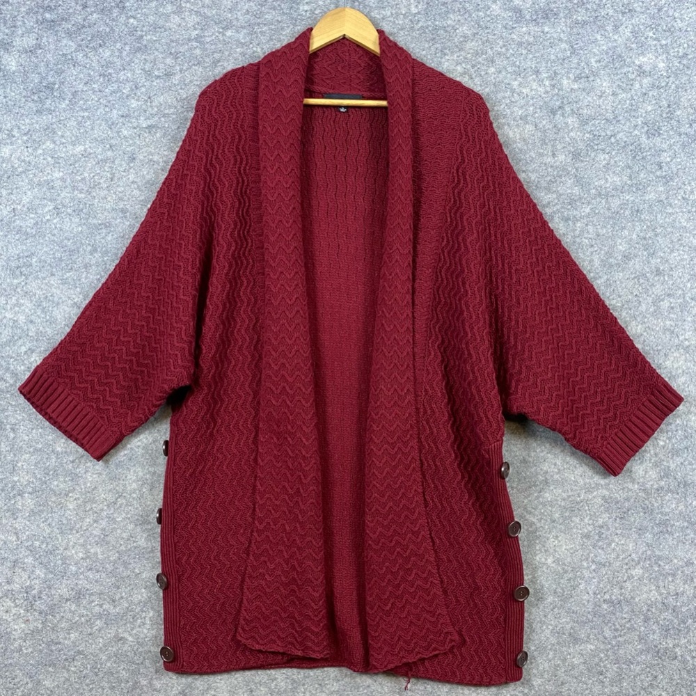 Ronnie Salloway Long Cardigan Sweater Size‎ S Burgundy Open Front Knit Comfy